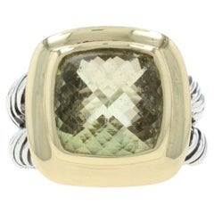 David Yurman Albion Split Shank Lemon Quartz Ring Sterling 925 Gold 18k Cushion