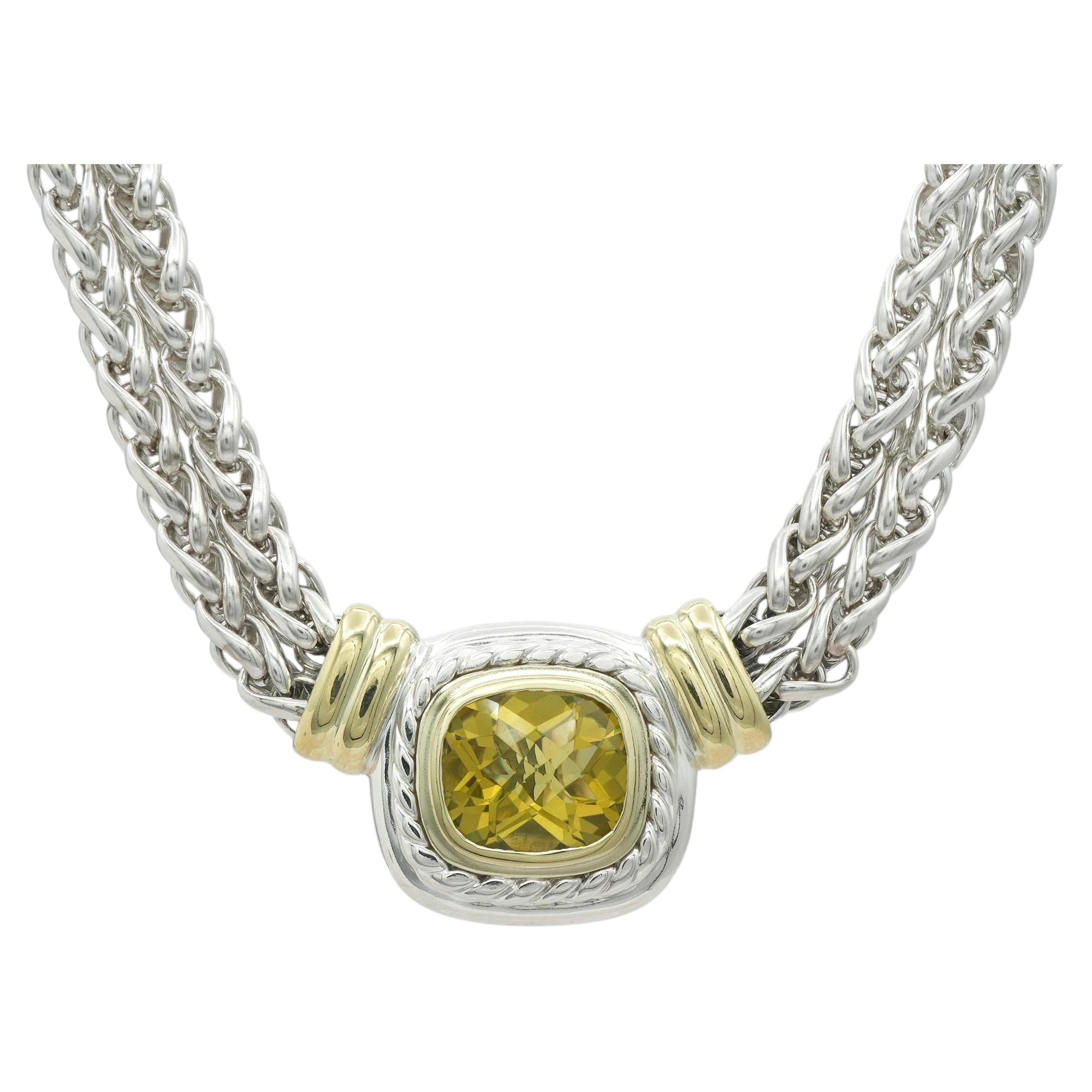 Pre-owned David Yurman Albion Sterling Silver 14k Gold Citrine Necklace In Multiple