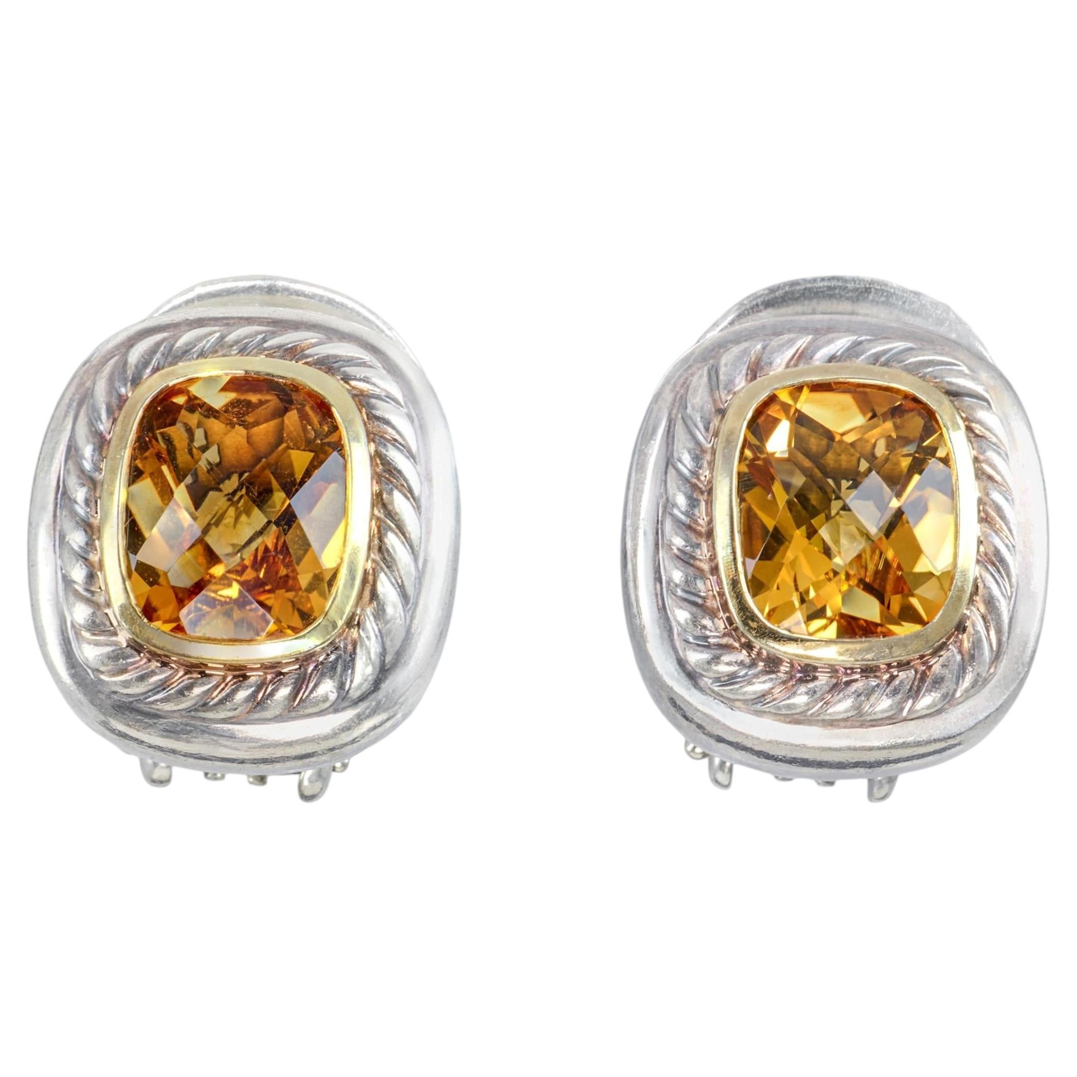 David Yurman Albion Sterling Silver & 14k Yellow Gold Citrine Earrings