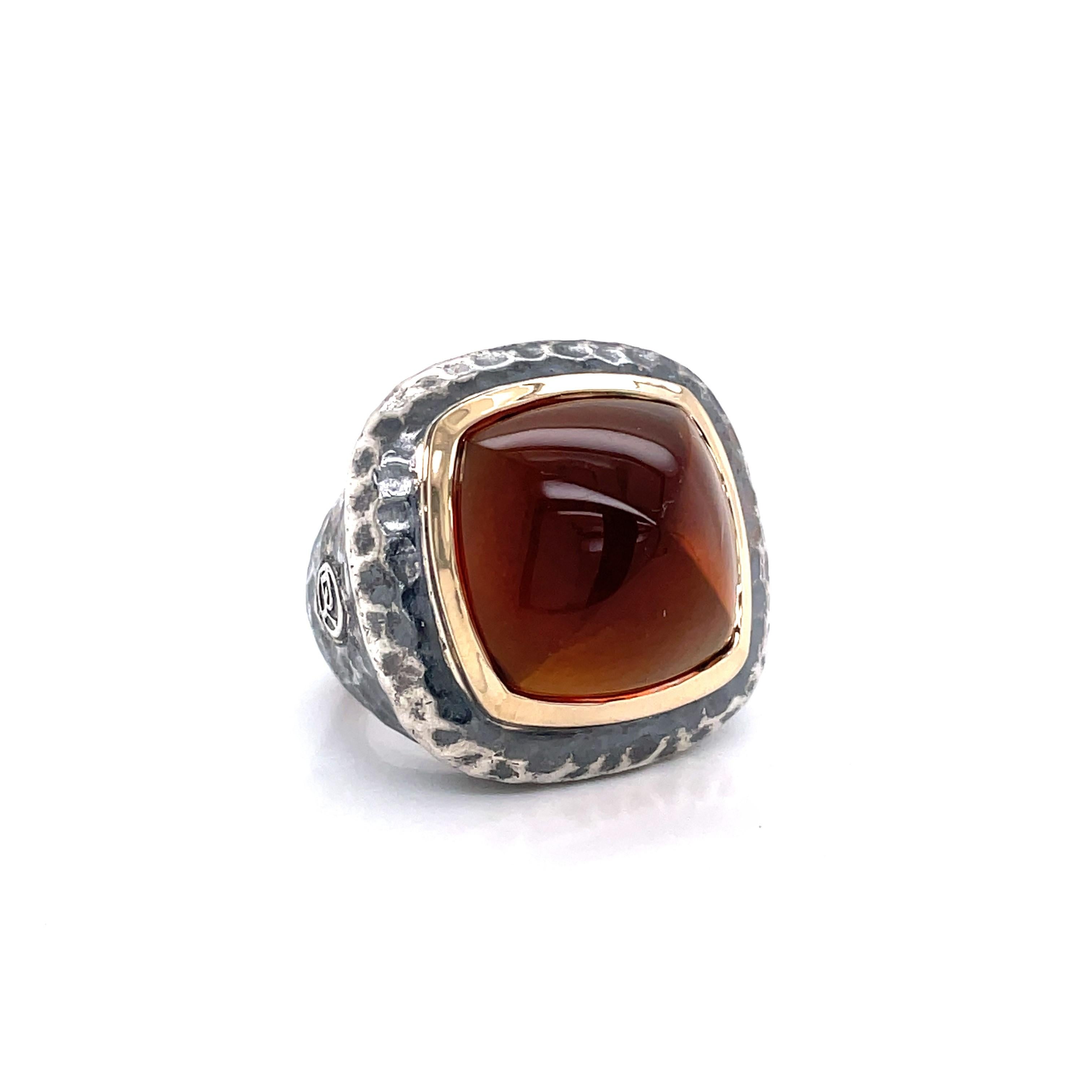 Women's David Yurman Albion Sterling Silver 18K Gold Large Citrine Cabochon Dome Ring
