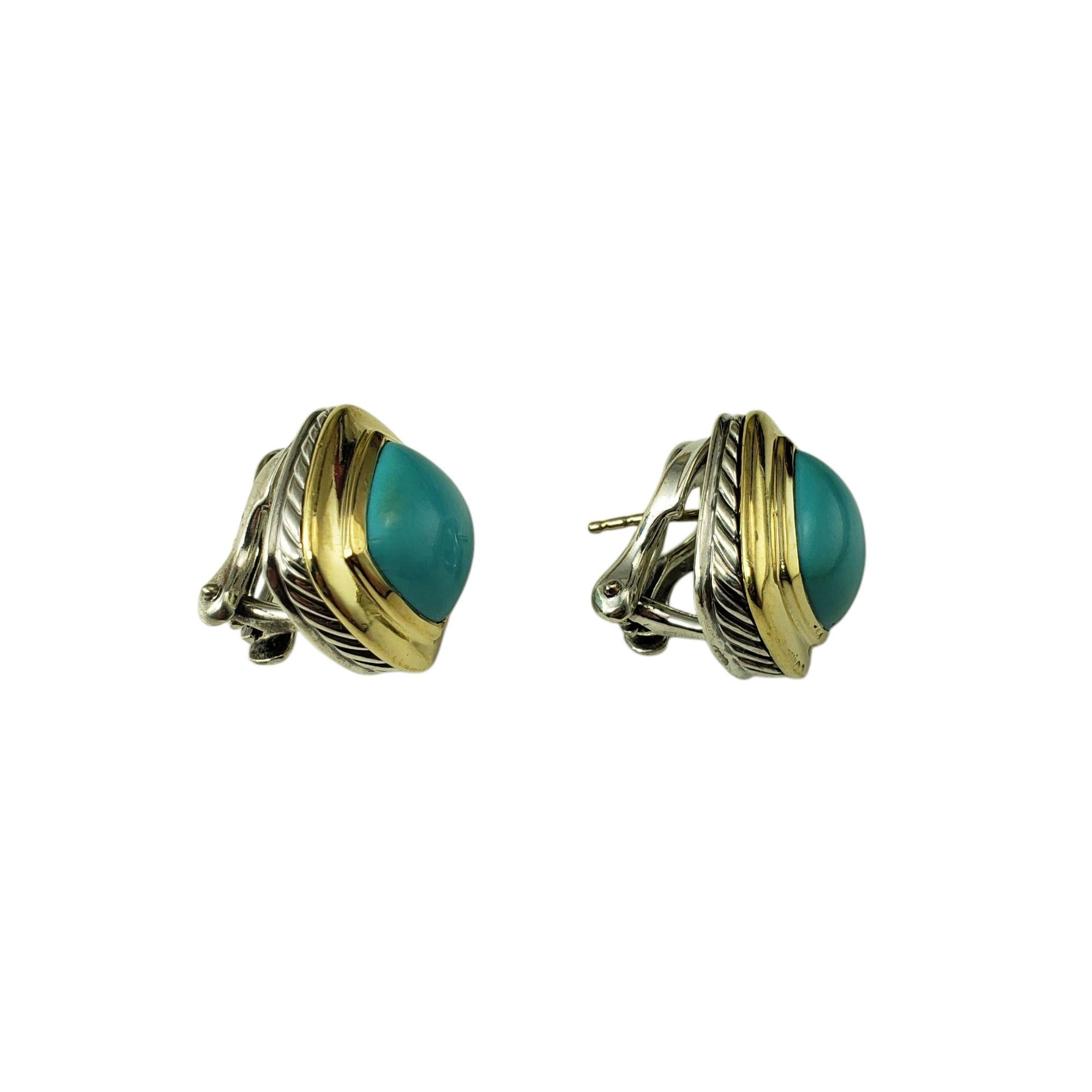 Cabochon David Yurman Albion Sterling Silver & 18K Yellow Gold Turquoise Earrings #21377