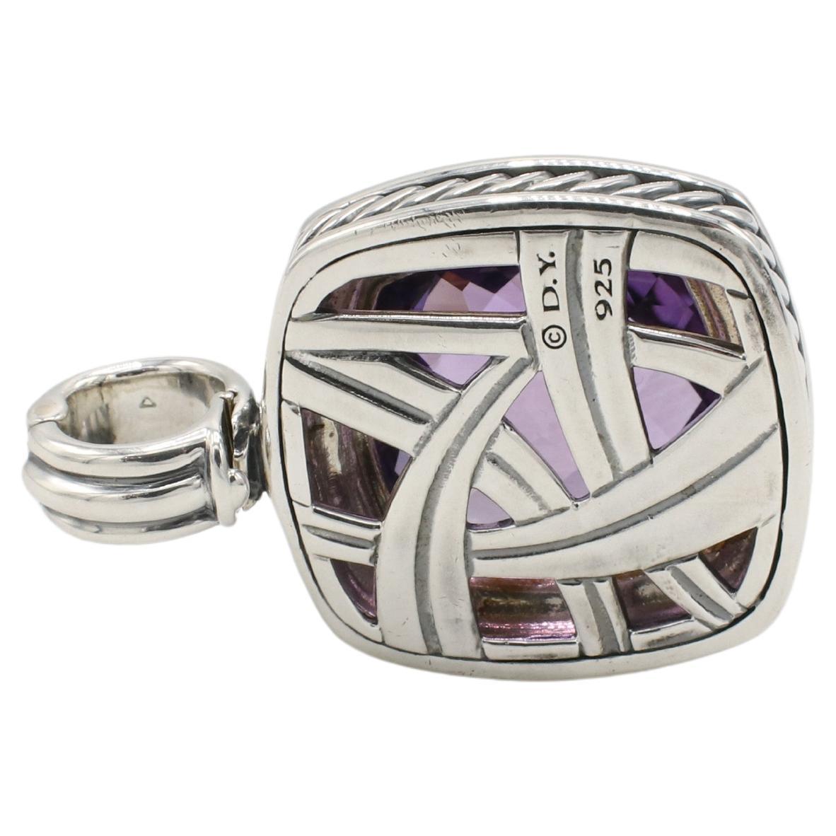 Modern David Yurman Albion Sterling Silver Amethyst & Natural Diamond Pendant Enhancer