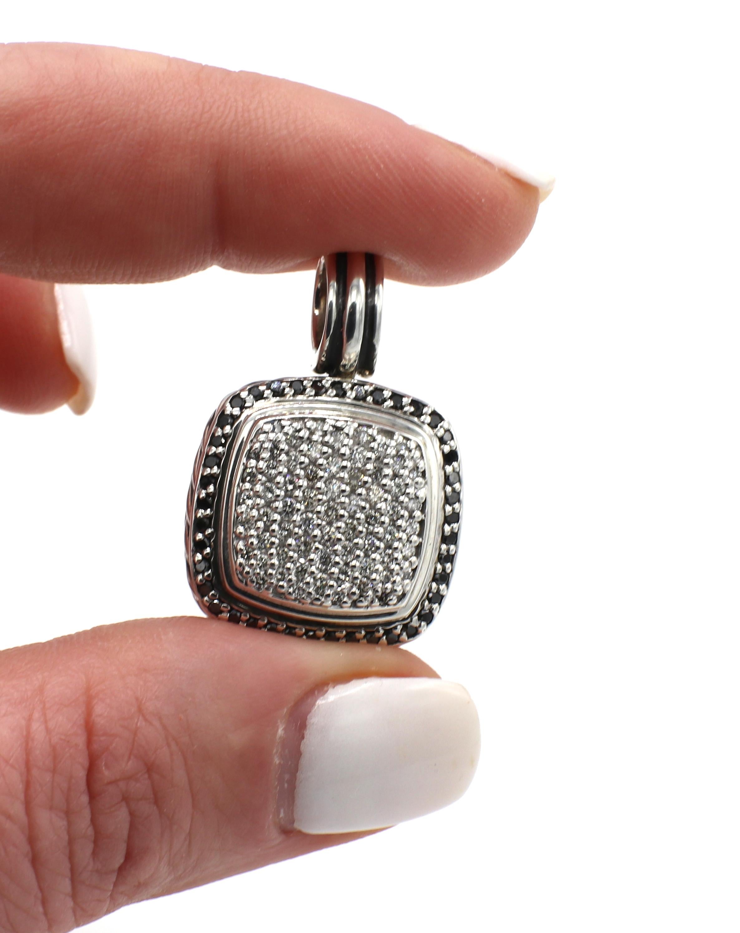 Modern David Yurman Albion Sterling Silver Black & White Pave Diamond Pendant Enhancer 