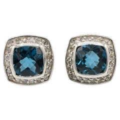 David Yurman Albion Sterling Silver Blue Topaz & Natural Diamond Stud Earrings