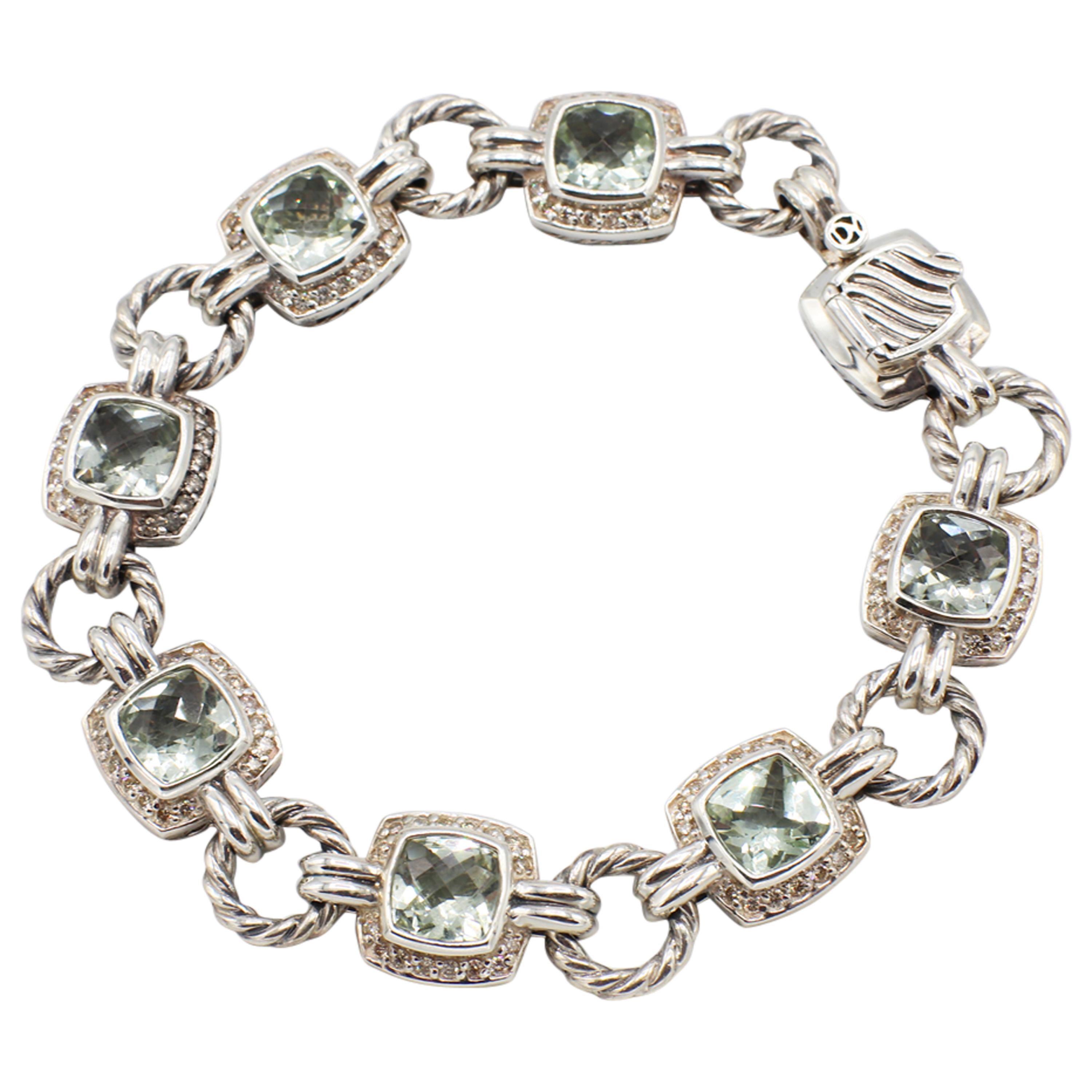 David Yurman Albion Sterling Silver Diamond and Prasiolite Bracelet