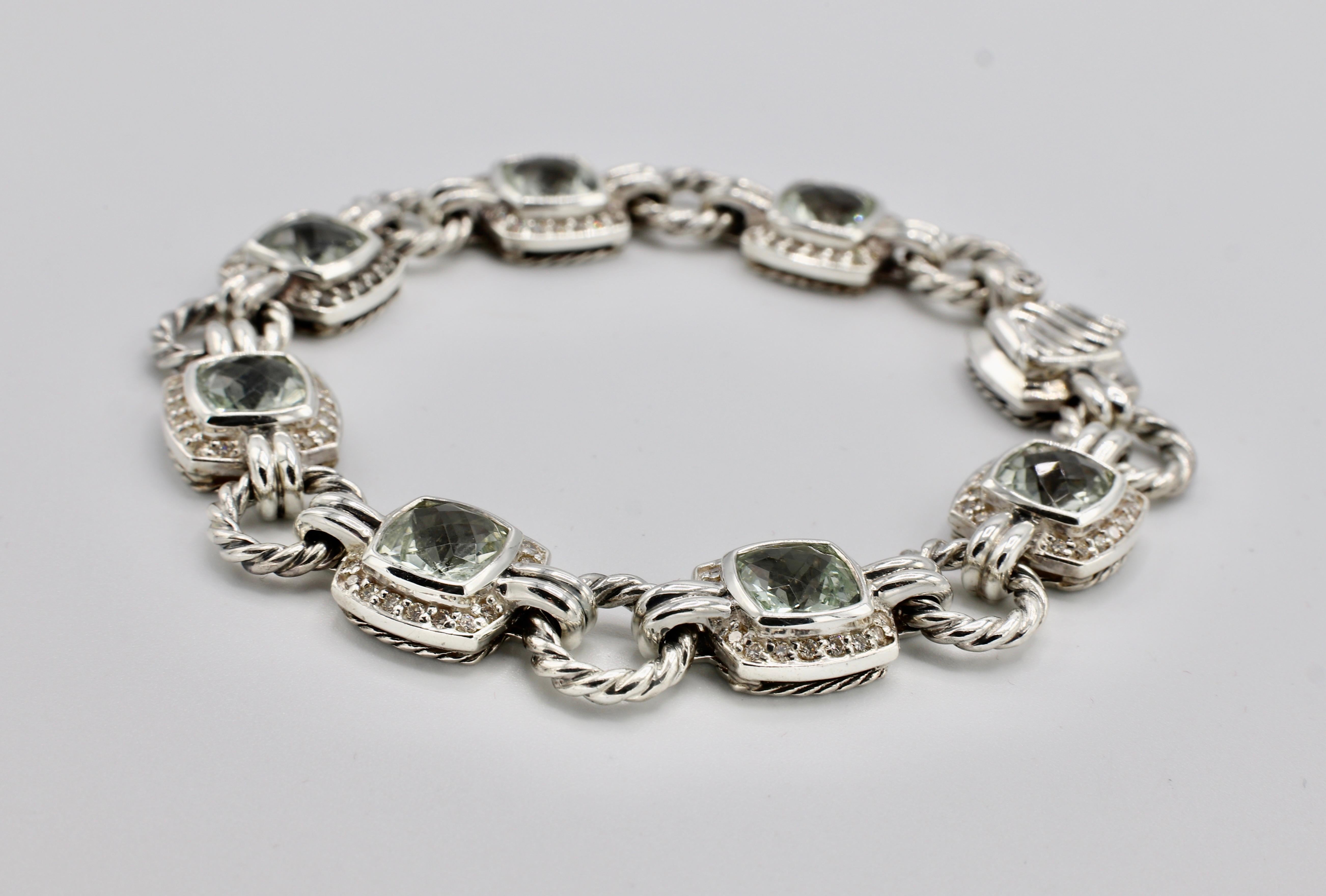 David Yurman Albion Armband aus Sterlingsilber mit Diamanten und Prasiolith (Rundschliff)