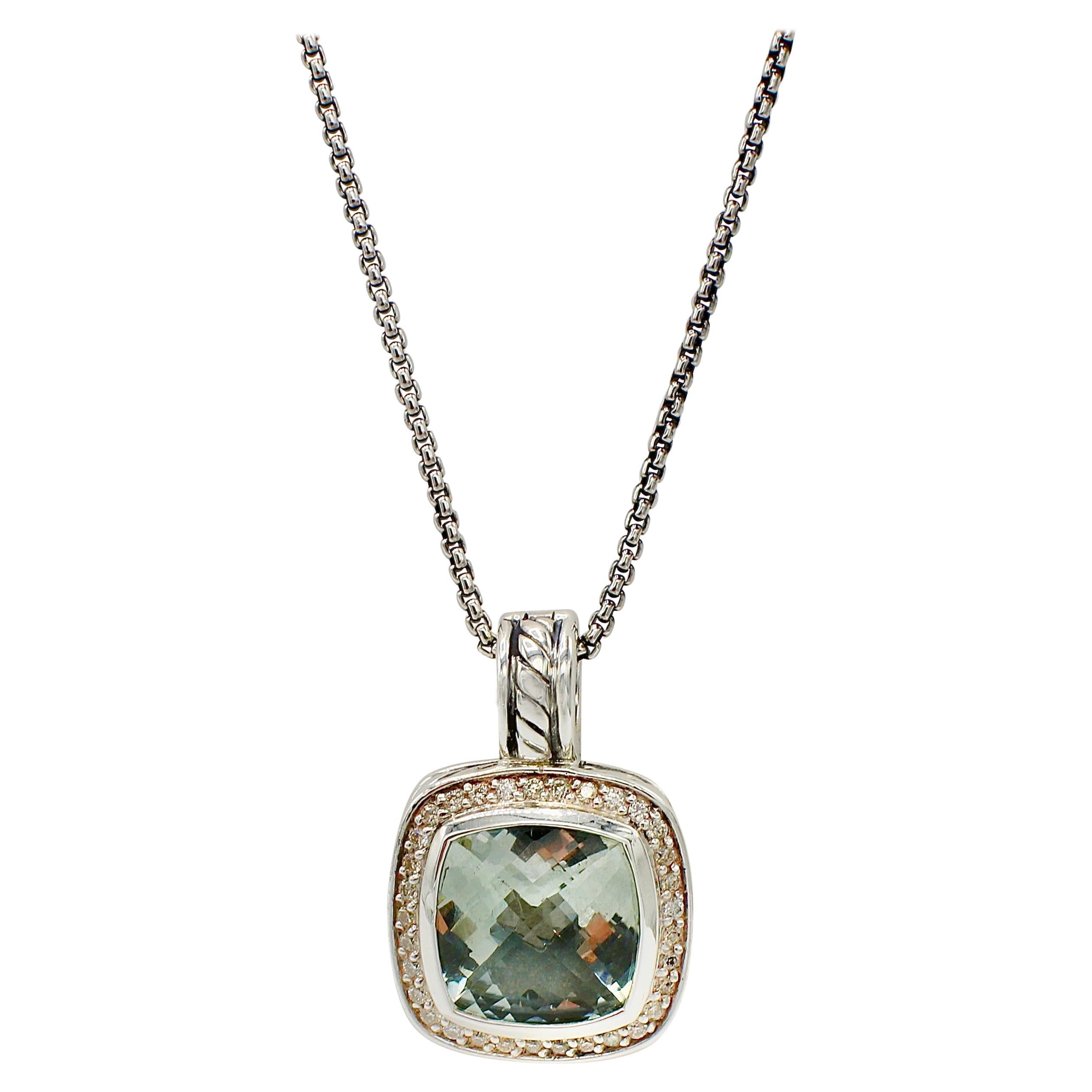 David Yurman Albion Sterling Silver Diamond & Prasiolite Pendant Chain Necklace