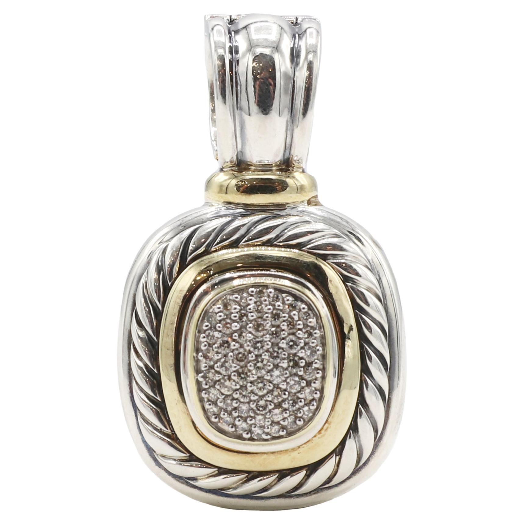 David Yurman Pendentif Albion en argent sterling et or pavé de diamants pour agrémenter le pendentif