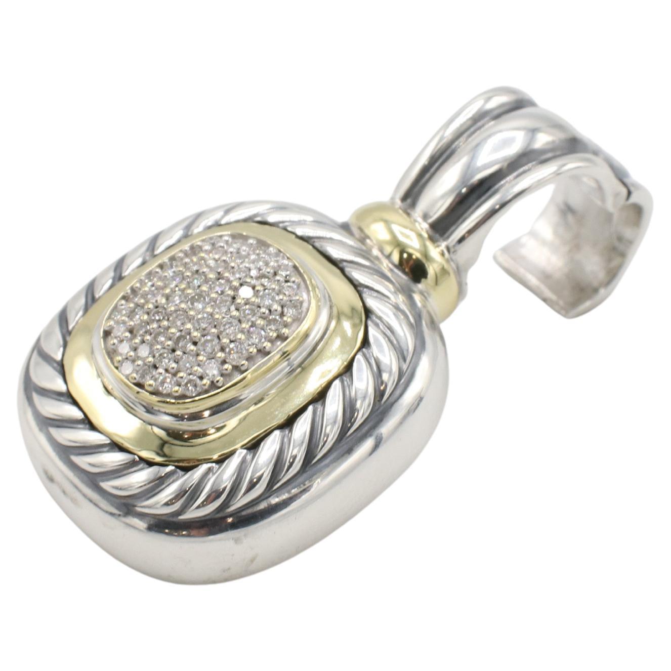 Modern David Yurman Albion Sterling Silver & Gold Pavé Natural Diamond Enhancer Pendant