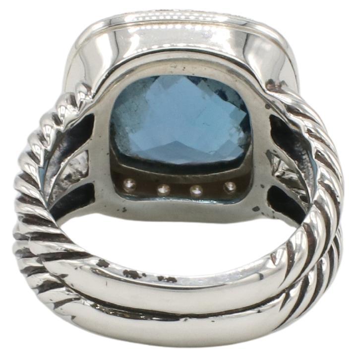 David Yurman Albion Sterling Silber London Blau Topas Natürlicher Diamant Halo Ring (Moderne) im Angebot