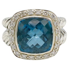 David Yurman Albion Sterling Silver London Blue Topaz Natural Diamond Halo Ring (bague à halo en argent)