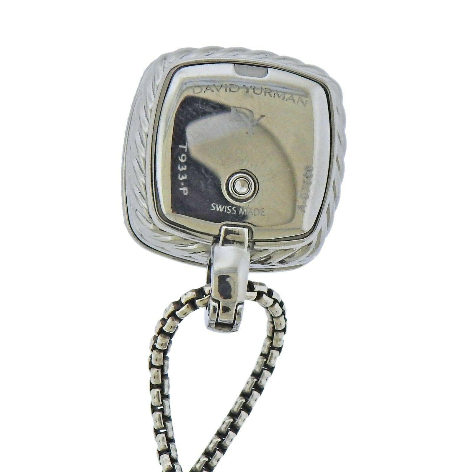 Round Cut David Yurman Albion Sterling Silver Onyx Diamond Watch Pendant Necklace
