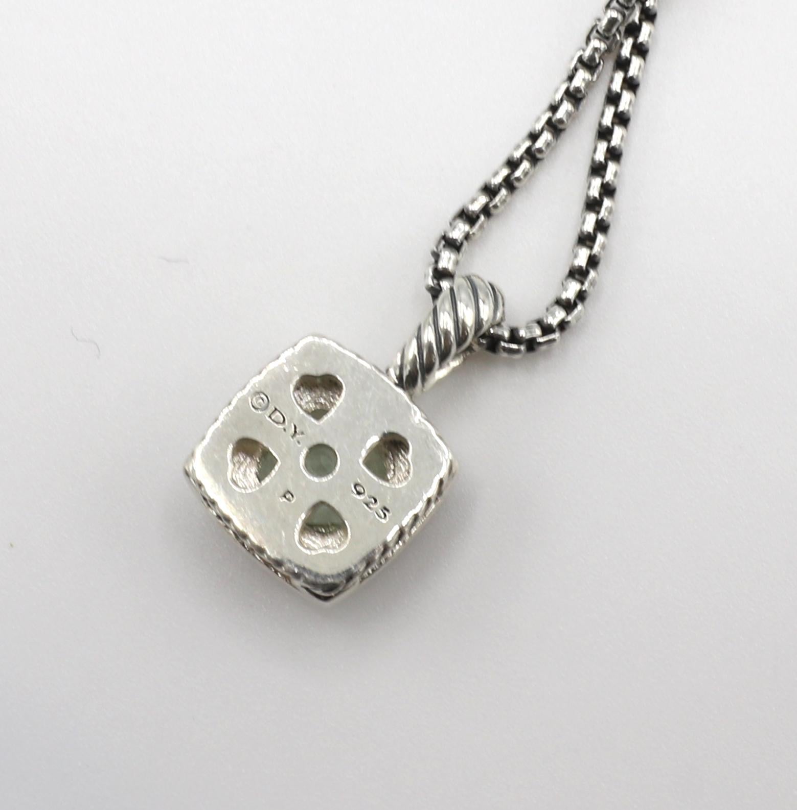 Taille ronde David Yurman Collier à pendentif Albion en argent sterling, Prasiolite et diamants