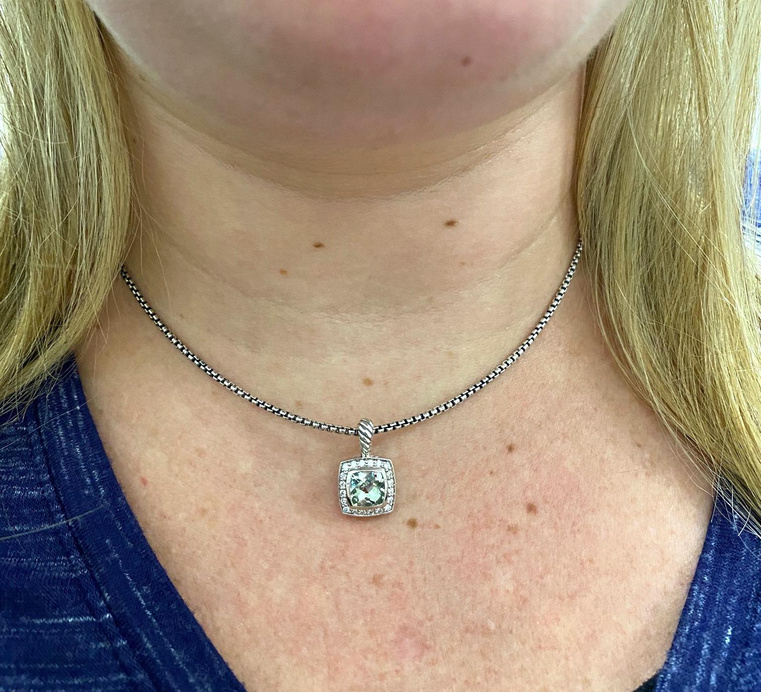  David Yurman Collier à pendentif Albion en argent sterling, Prasiolite et diamants Pour femmes 