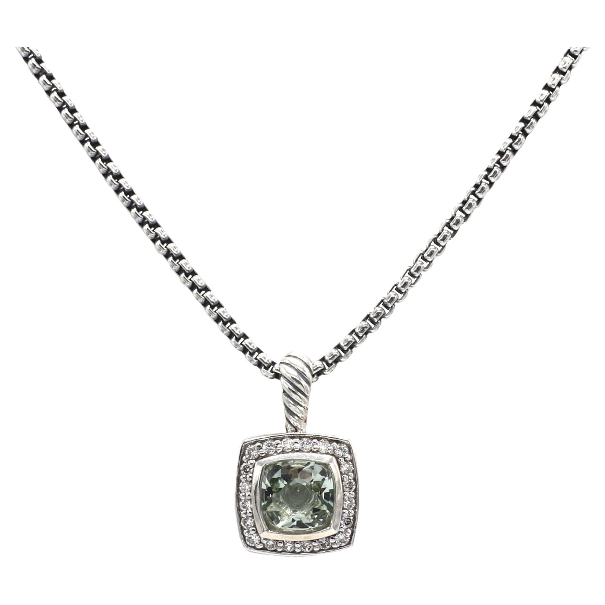 David Yurman Albion Sterling Silver Prasiolite & Diamond Pendant Necklace