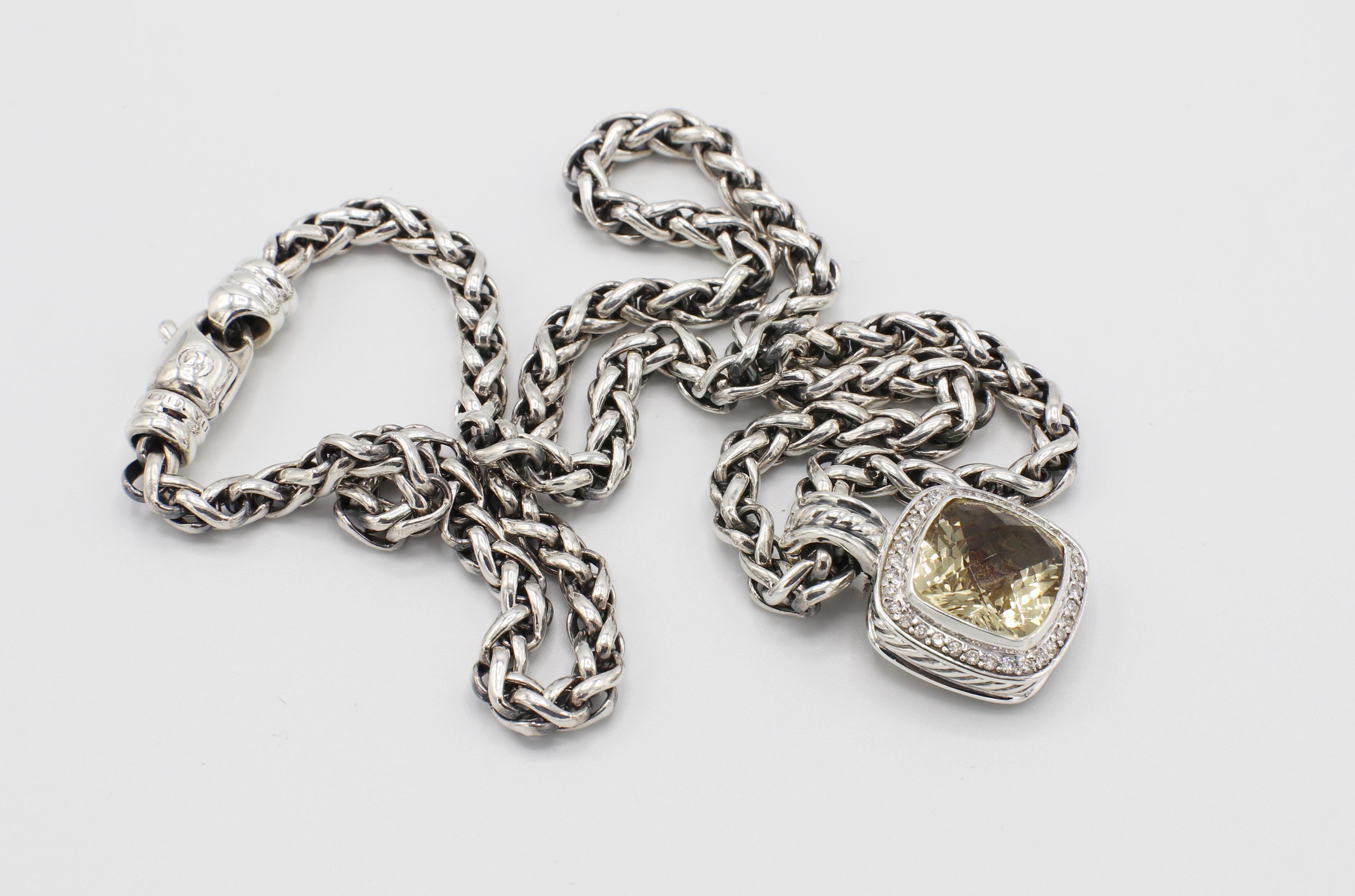 Women's or Men's David Yurman Albion Sterling Silver Smoky Quartz & Diamond Pendant Drop Necklace