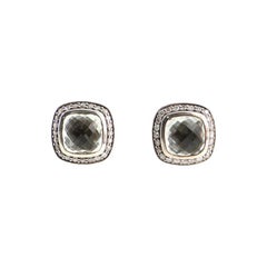 David Yurman Albion Stud Earrings Sterling Silver with Prasiolite and Dia