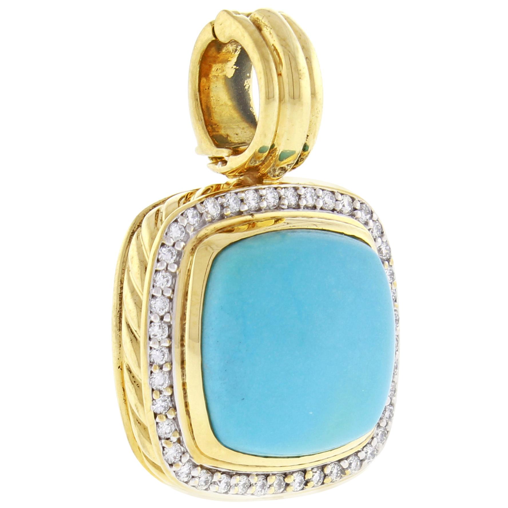 David Yurman Albion Turquoise and Diamond Gold Pendant