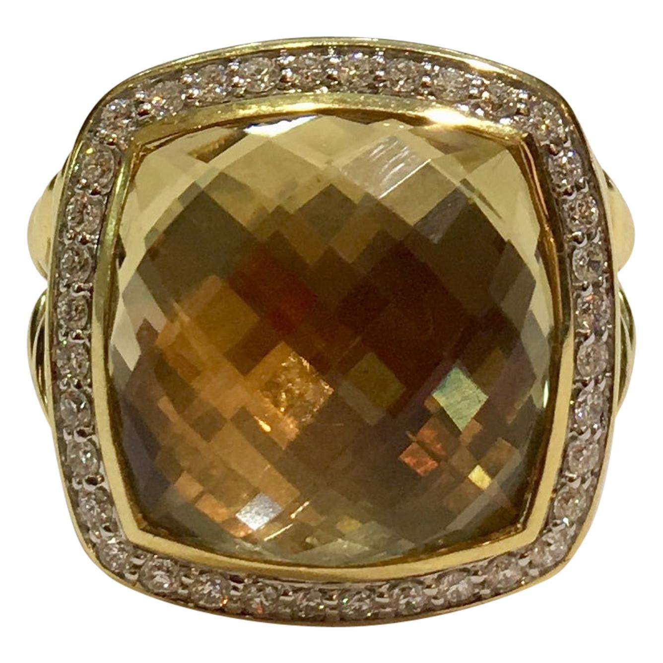 David Yurman Albion with Champagne Citrine and Diamonds in 18 Karat Gold Ring For Sale