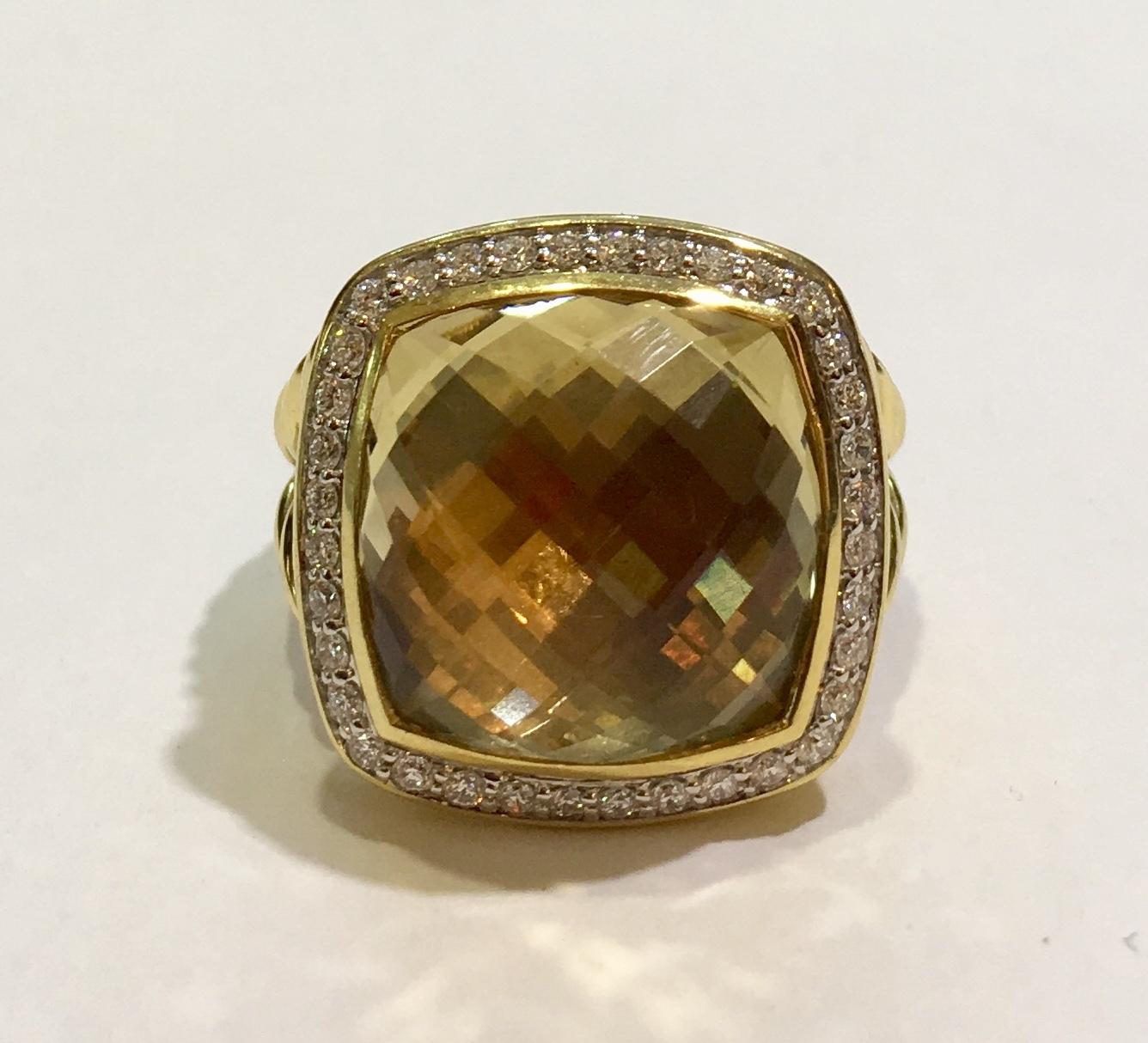 David Yurman Albion Ring aus 18 Karat Gold mit champagnerfarbenem Citrin und Diamanten im Zustand „Hervorragend“ im Angebot in New York, NY