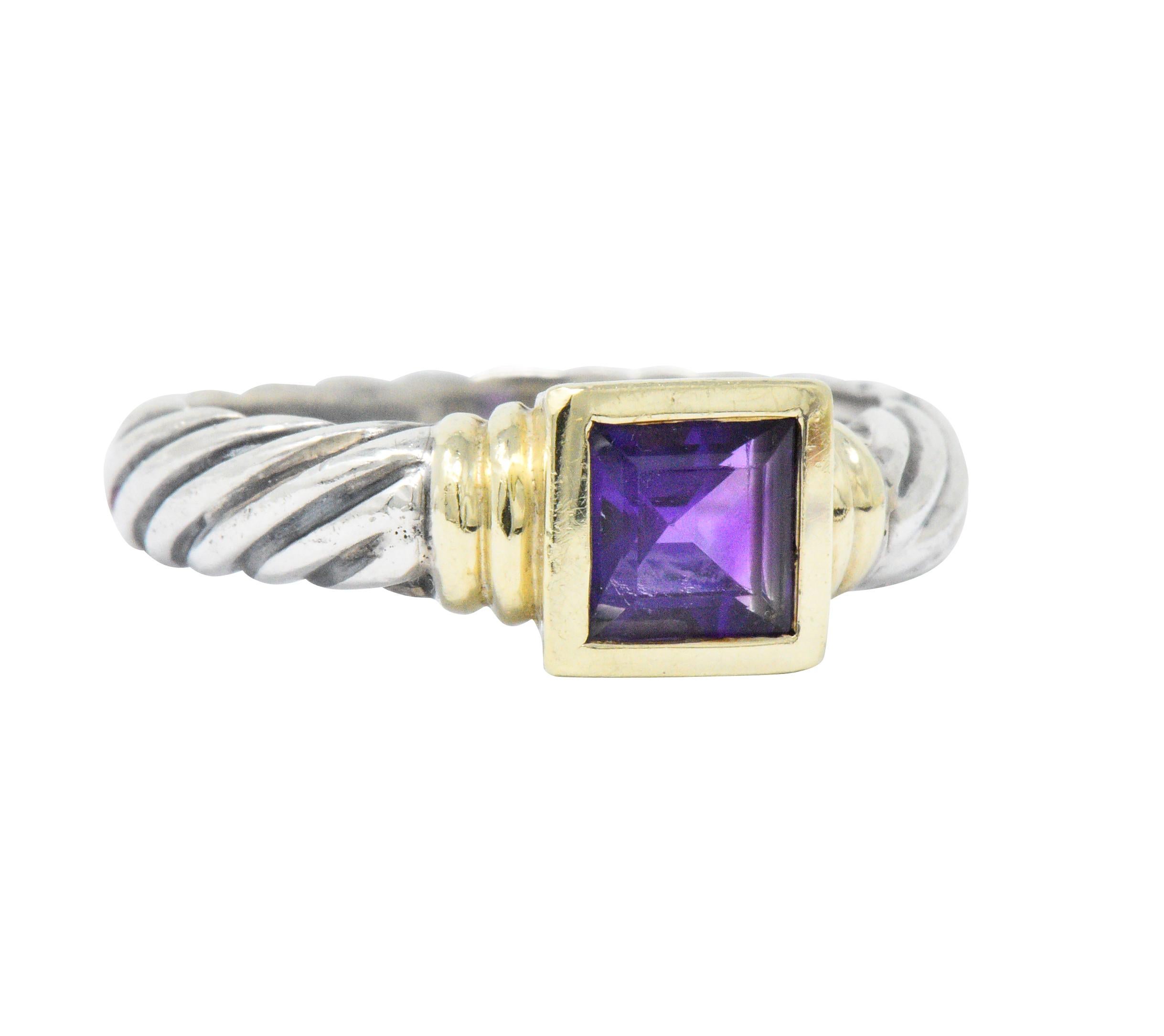 Contemporary David Yurman Amethyst 14 Karat Gold Sterling Silver Metro Cable Twist Stack Ring