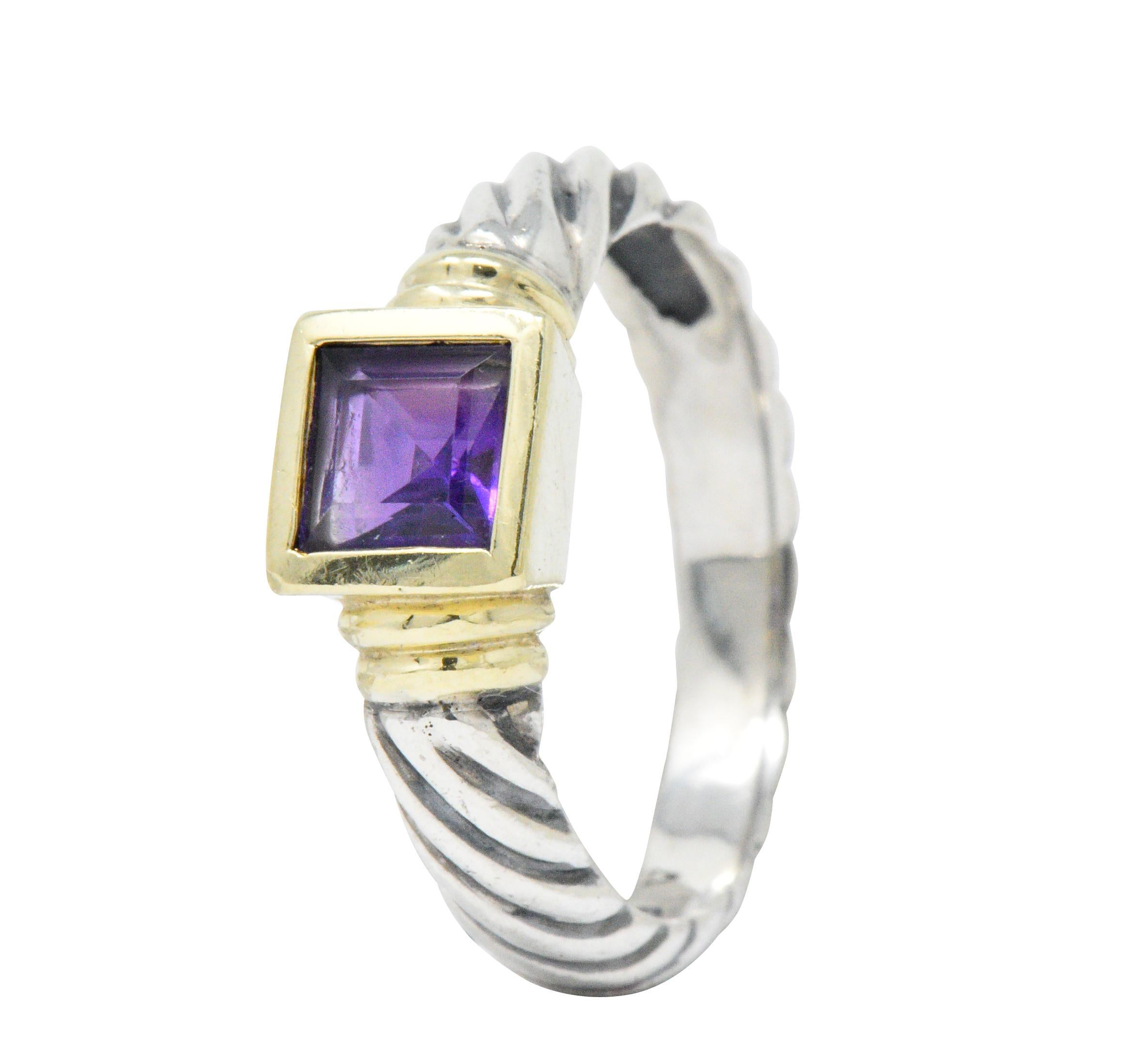 David Yurman Amethyst 14 Karat Gold Sterling Silver Metro Cable Twist Stack Ring In Excellent Condition In Philadelphia, PA