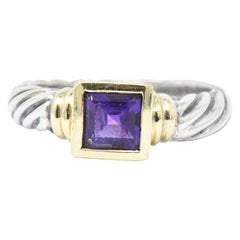 David Yurman Amethyst 14 Karat Gold Sterling Silver Metro Cable Twist Stack Ring