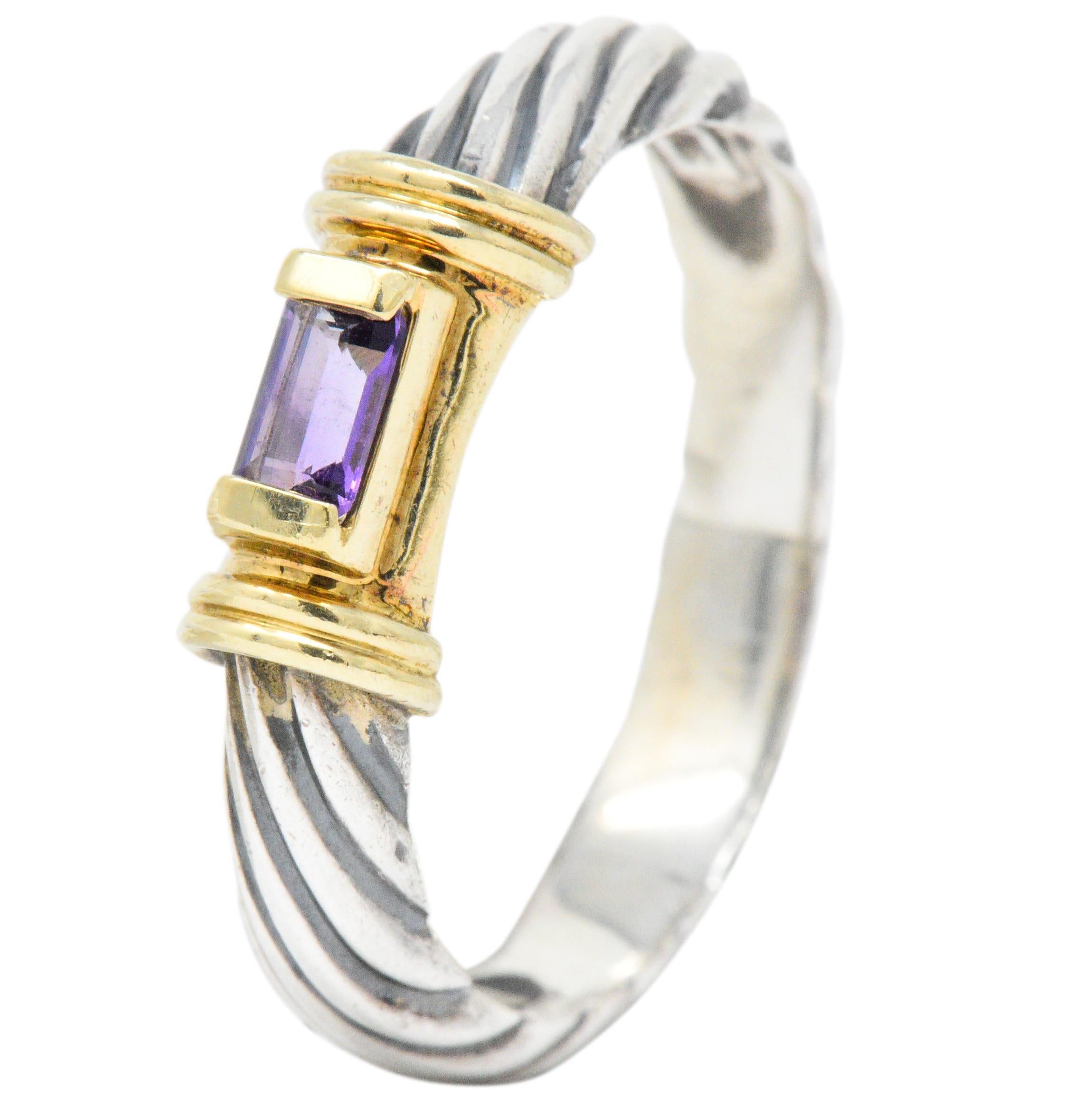 Women's or Men's David Yurman Amethyst 14 Karat Gold Sterling Silver Metro Ring