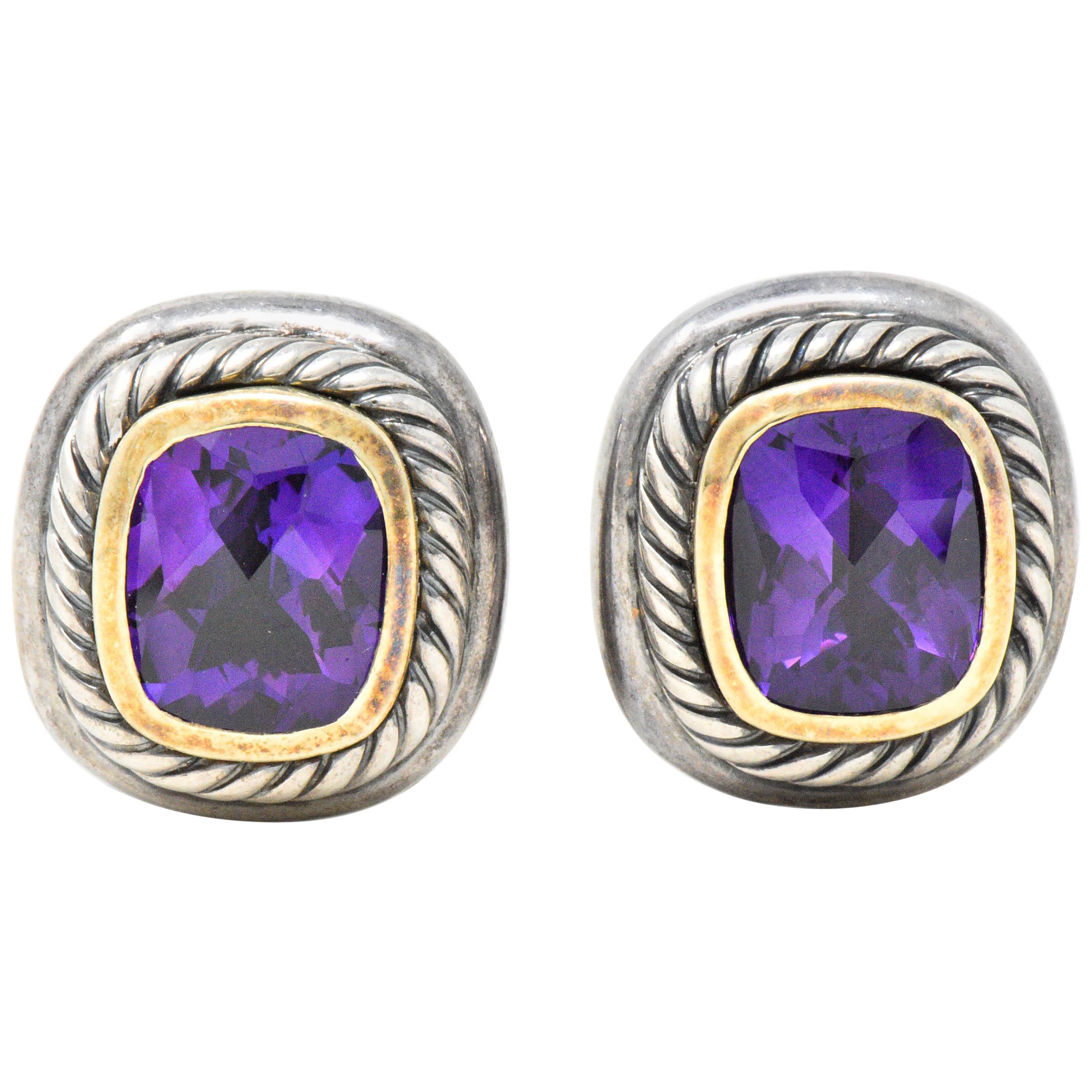 David Yurman Amethyst 14 Karat Yellow Gold Sterling Silver Albion Earrings