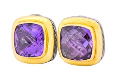 David Yurman Amethyst 18 Karat Gold Sterling Silver Earrings