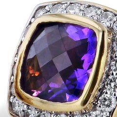 David Yurman Amethyst and 0.46 Carat Diamond Pave Albion Stud Earrings 18 karat