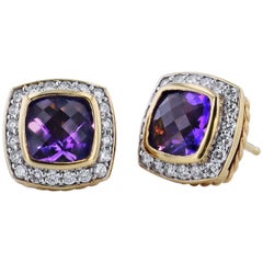 David Yurman Amethyst and 0.46 Carat Diamond Pave Albion Stud Earrings 18 karat