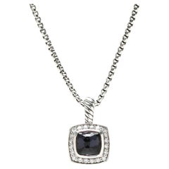 David Yurman Amethyst and Diamond Cushion Checkerboard Pendant Box Chain, SS