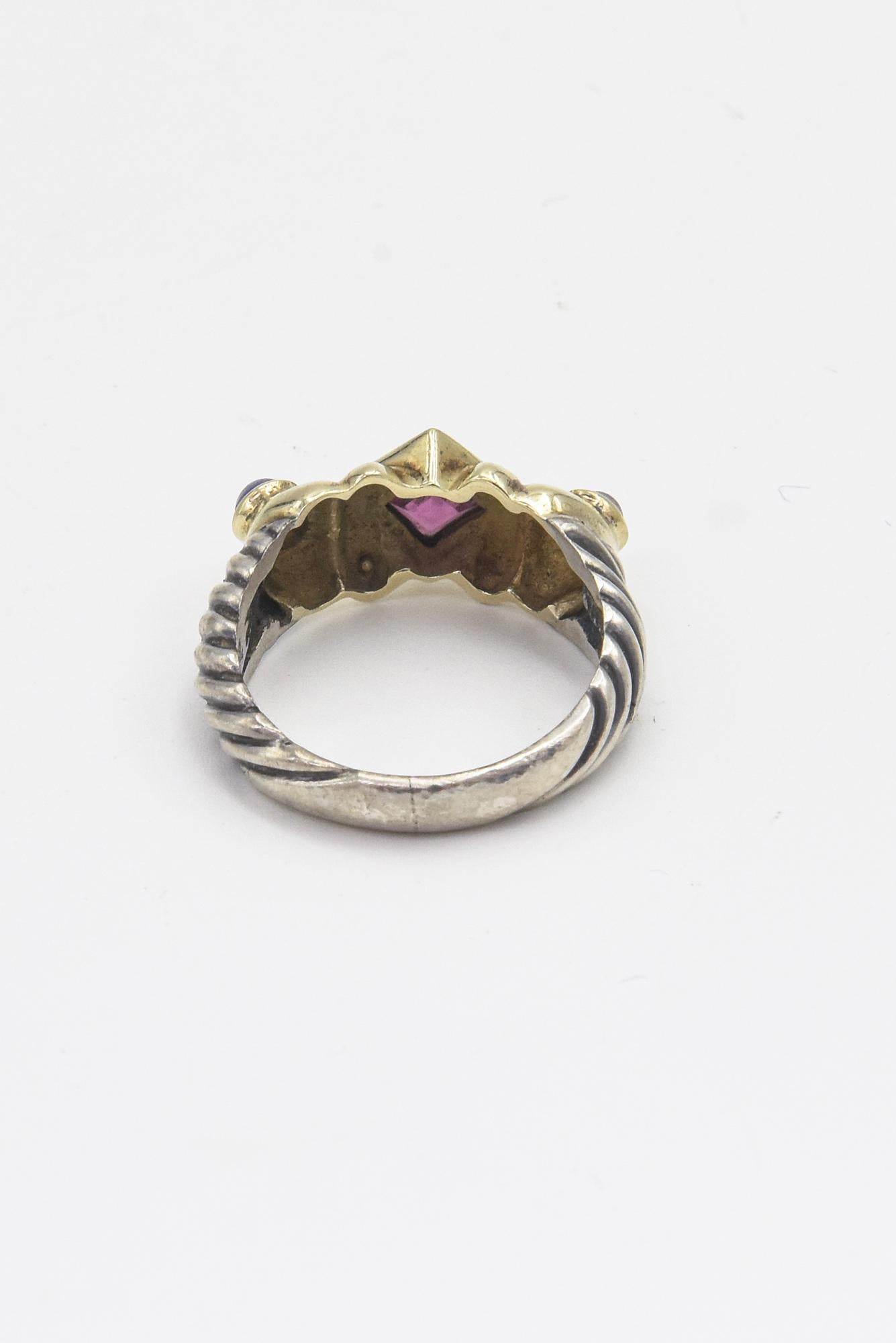 David Yurman Amethyst and Garnet Gold Silver Renaissance Cable Ring 6