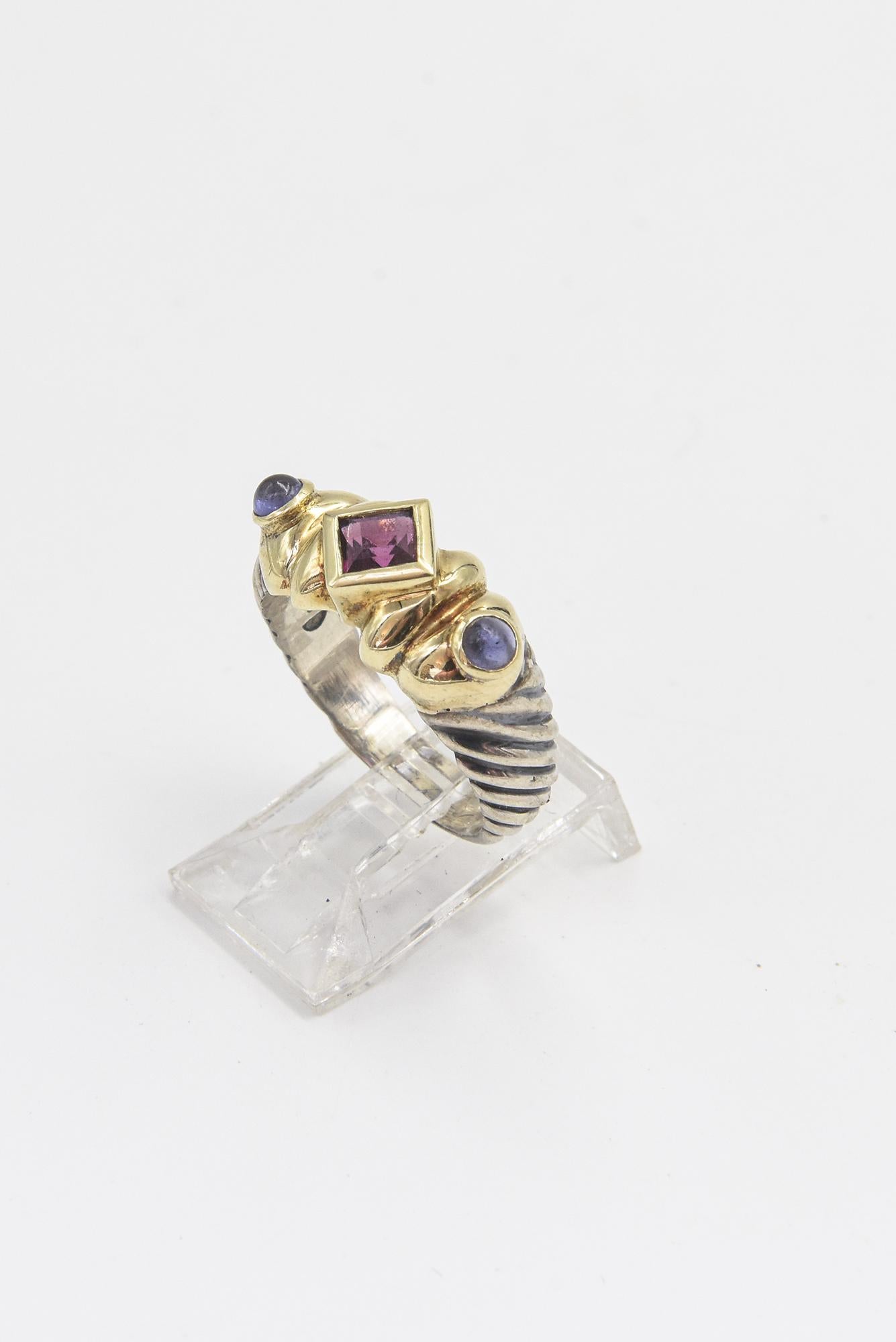 David Yurman Amethyst and Garnet Gold Silver Renaissance Cable Ring In Good Condition In Miami Beach, FL