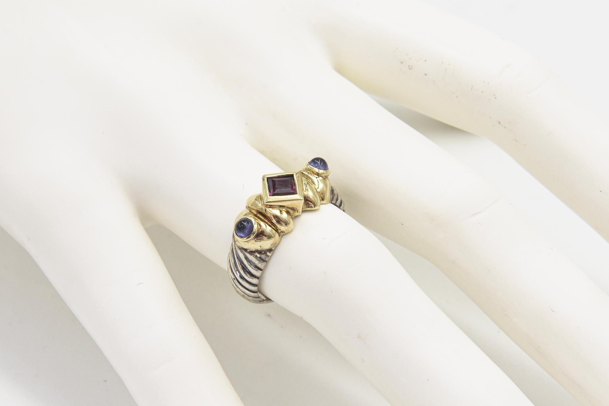 David Yurman Amethyst and Garnet Gold Silver Renaissance Cable Ring 1