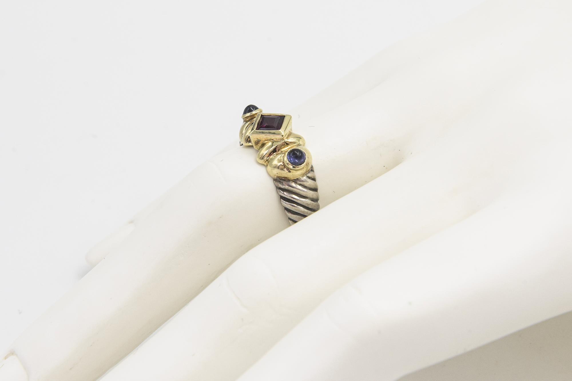 David Yurman Amethyst and Garnet Gold Silver Renaissance Cable Ring 2