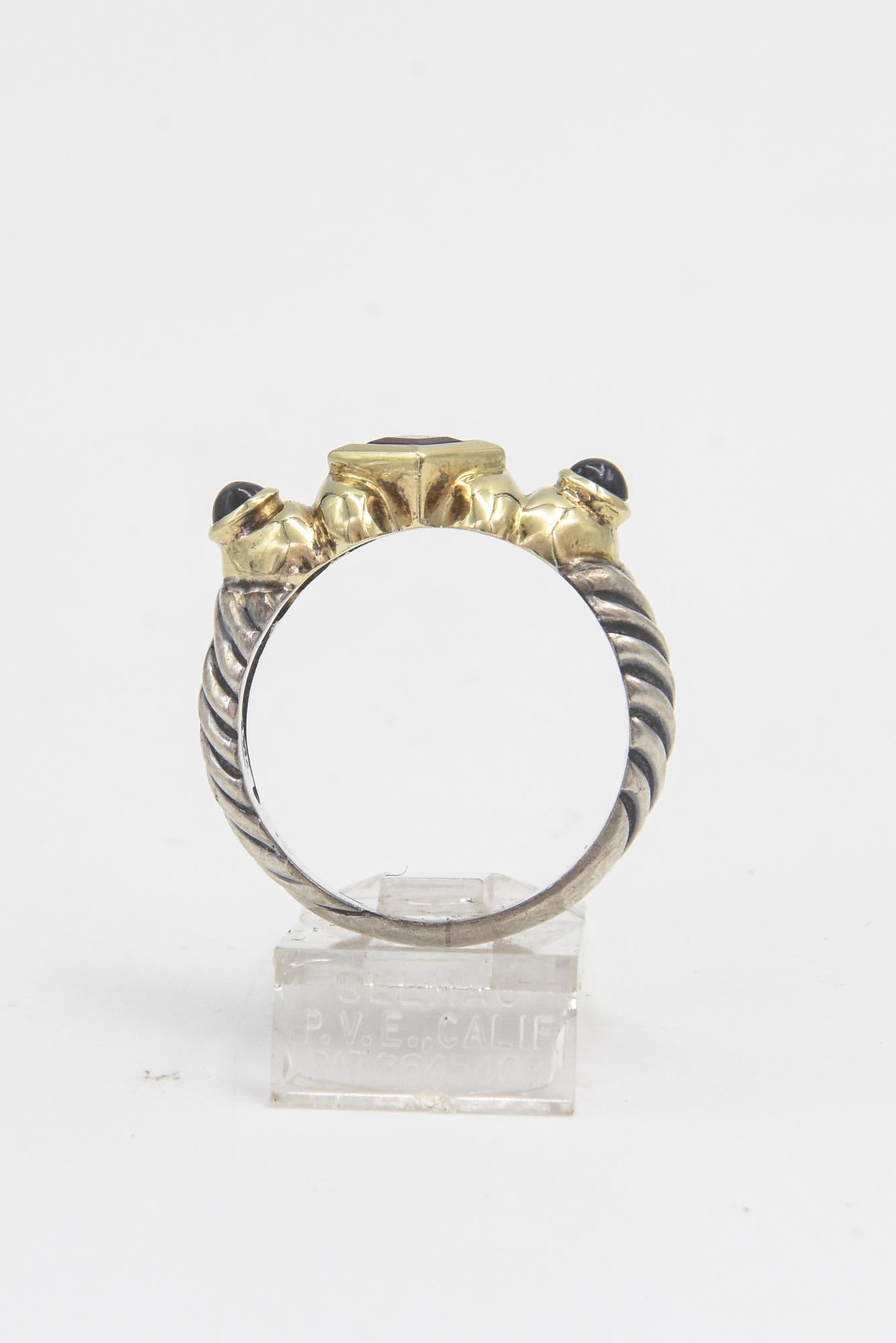 David Yurman Amethyst and Garnet Gold Silver Renaissance Cable Ring 3
