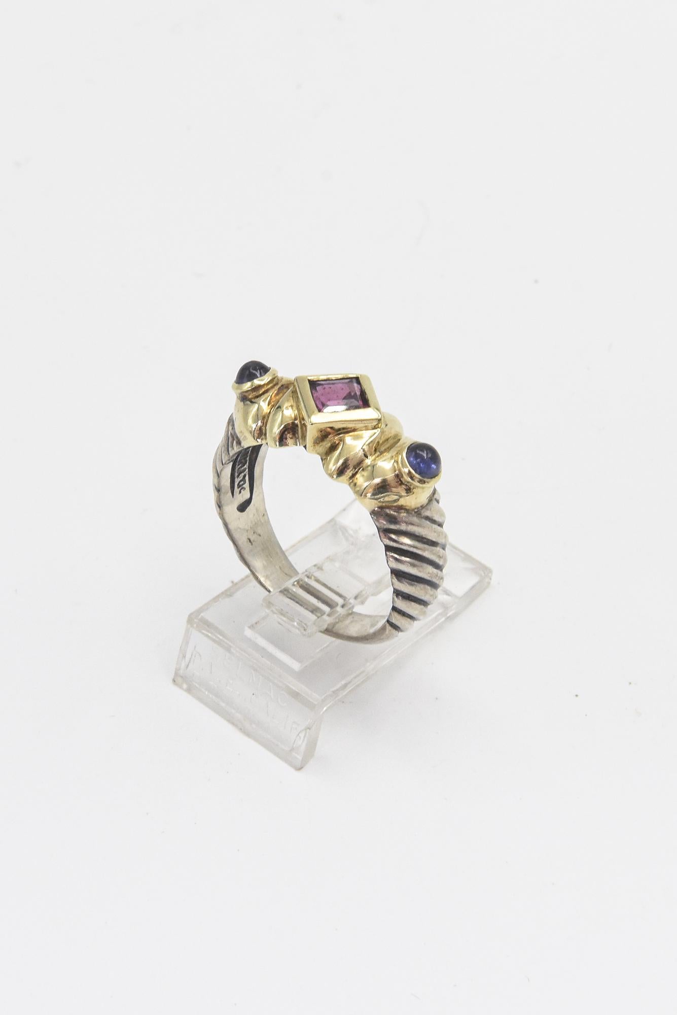 David Yurman Amethyst and Garnet Gold Silver Renaissance Cable Ring 4