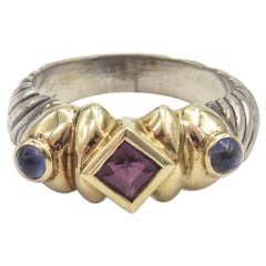 David Yurman Anello con cavo rinascimentale in argento e oro con ametista e granato
