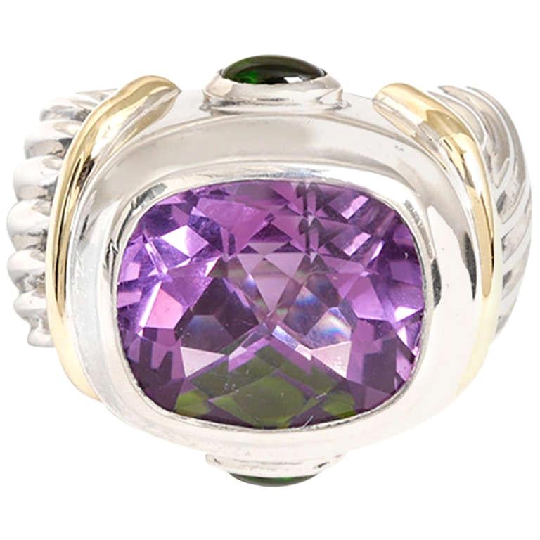 David Yurman Amethyst and Green Tourmaline Ring For Sale