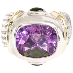 David Yurman Amethyst and Green Tourmaline Ring Size 5