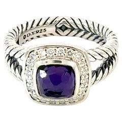Vintage David Yurman Amethyst Black Orquid Diamond Ring Size 7.5 Silver Estate
