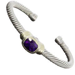 David Yurman Amethyst Cable Station Sterling Silver Cuff Bracelet