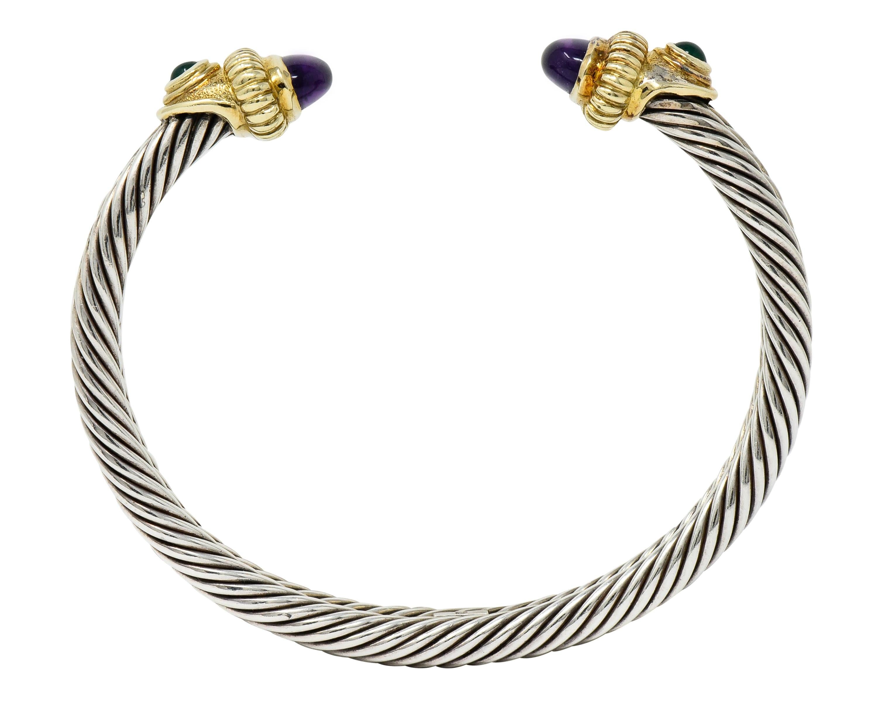 David Yurman Amethyst Chrysoprase 14 Karat Gold Silver Cable Cuff Bracelet 1