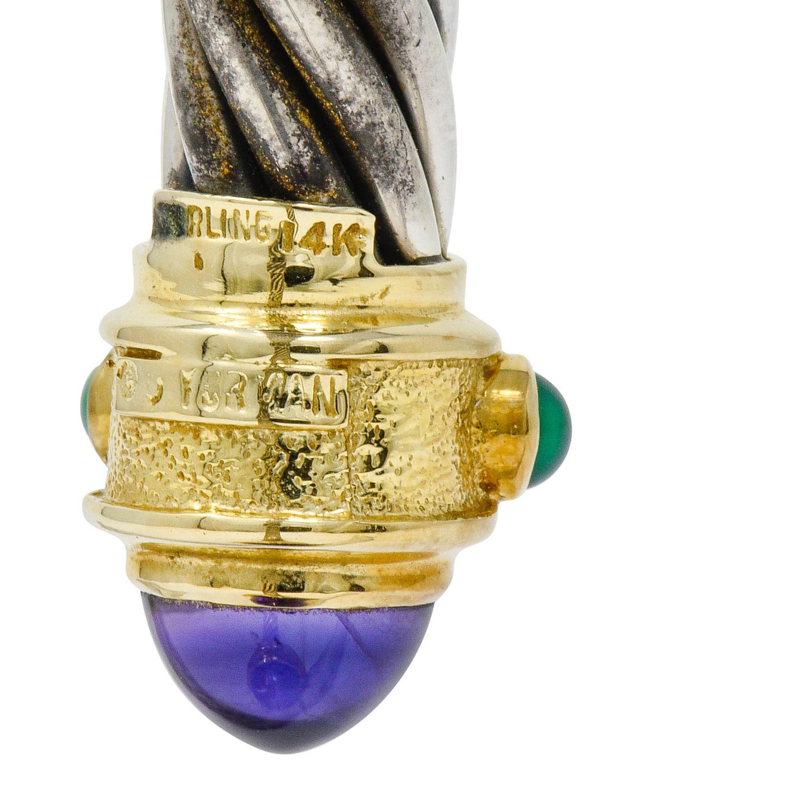 David Yurman Amethyst Chrysoprase Silver 14 Karat Gold Renaissance Cuff Bracelet 1
