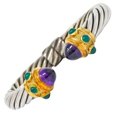 David Yurman Amethyst Chrysoprase Silver 14 Karat Gold Renaissance Cuff Bracelet