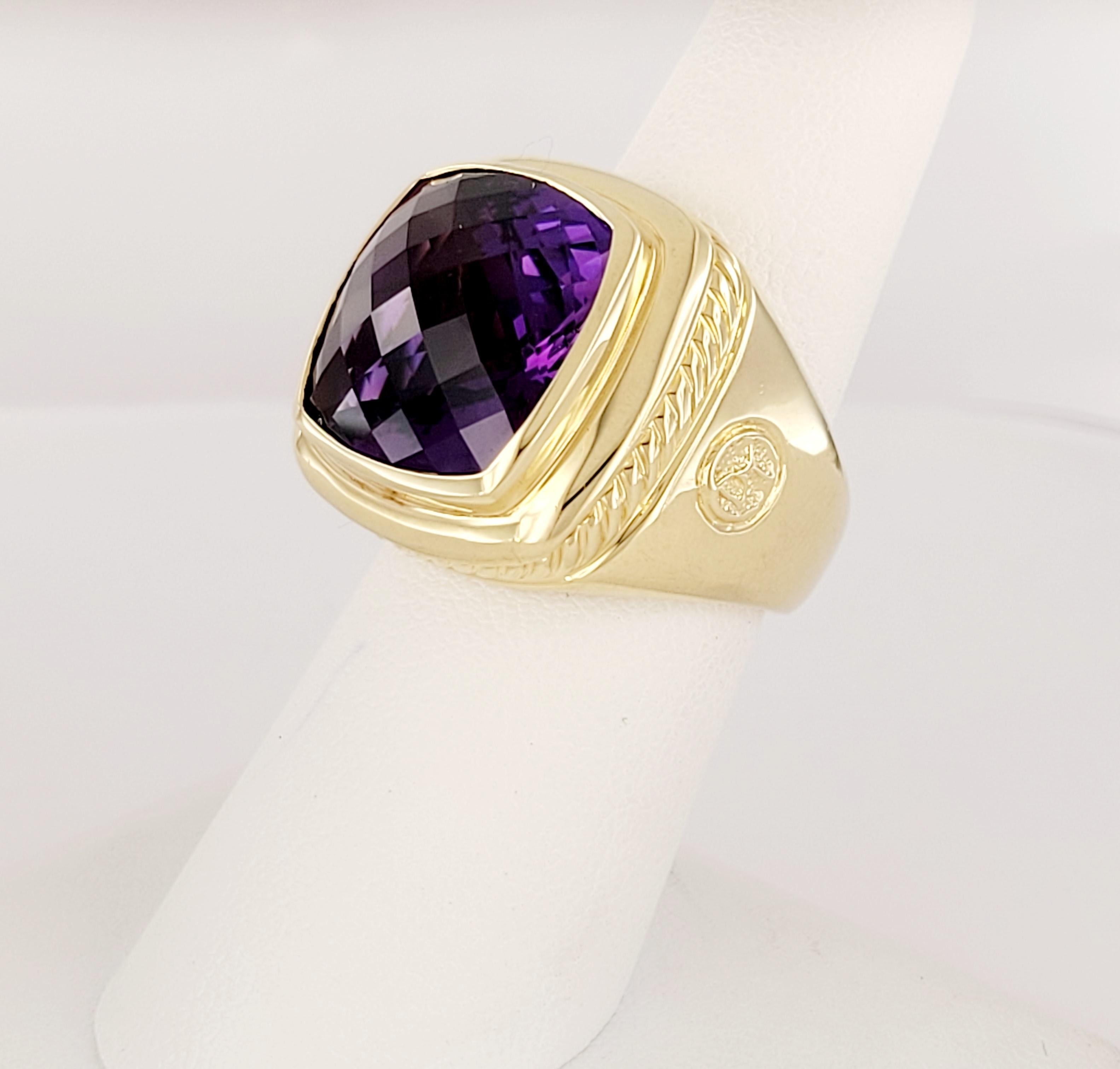 Square Cut David Yurman Amethyst Cocktail Solitaire Ring  18K Yellow Gold  Square Cushion