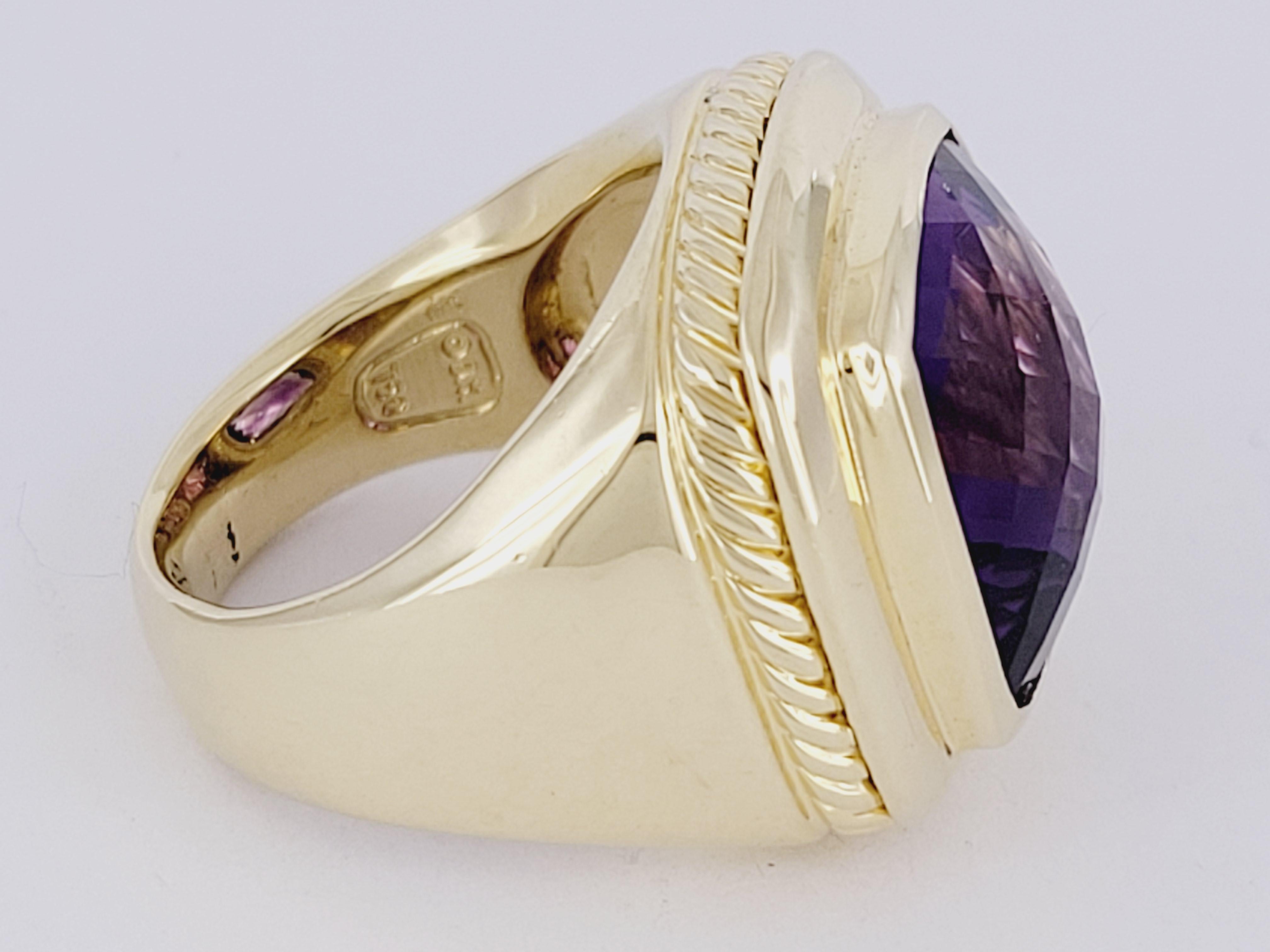 David Yurman Amethyst Cocktail Solitaire Ring  18K Yellow Gold  Square Cushion In New Condition In New York, NY