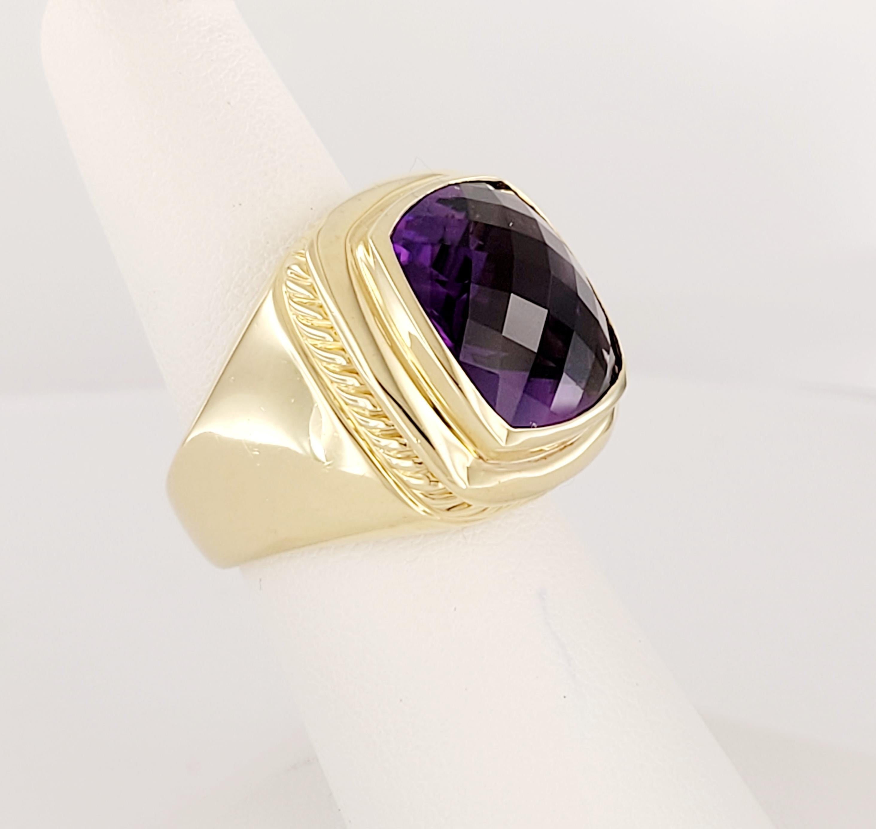 Women's David Yurman Amethyst Cocktail Solitaire Ring  18K Yellow Gold  Square Cushion